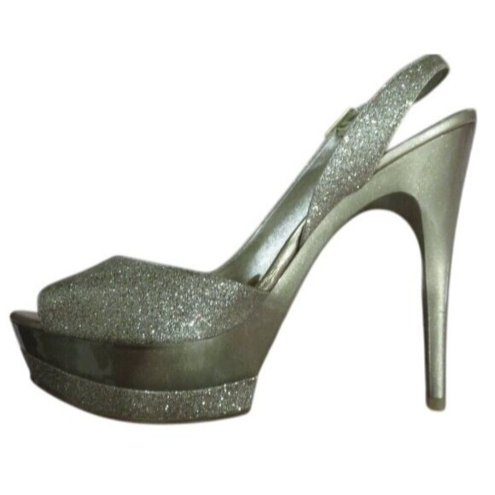 PELLE MODA Gleam Gold Glitter Slingback Pumps Heels size 8.5 Sexy Stilettos - Picture 4 of 14